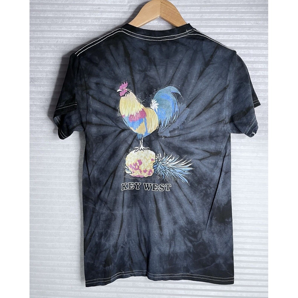 Colortone T-Shirt Men S Black Gray Tie Dye Short Sleeve Key West Florida Rooster - Picture 2 of 11
